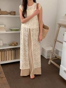 DAZY 2 件套女士休闲韩版宽松针织套头衫 - 卡其色 - 查看 8