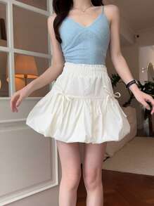 DAZY Falda con cintura elástica y lazo de unicolor para mujer, de verano