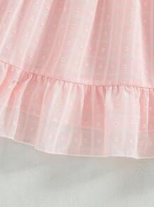 SHEIN 1pc Young Girl Elegant Pink Plaid Jacquard Fabric A-Line Dress With Cinched Waist Bow, Suitable For Vacation And Outings, Summer - Pink - View 6