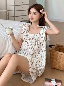 DAZY Słodki wzór motyla, bezrękawnik i spodenki, komplet, piżama damska