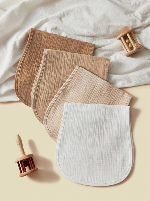 4pcs Muslin Burp Cloths Large Hand Washcloths For Babies, Baby Essentials 4 Layers Extra Absorbent And Soft Boys & Girls Baby Bibs & Burp Cloths Set (Multicolor, 4 Packs, 20" X10")