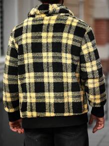 Manfinity Homme 男士休闲格子羊毛夹克，秋冬 - 黃色 - 查看 2