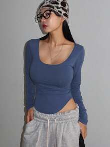 DAZY Crop top da donna con colletto alto, aderente e a maniche lunghe, di moda