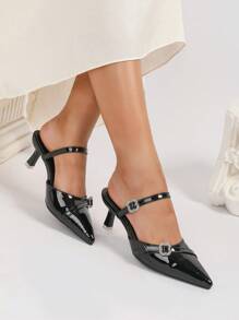 CUCCOO BIZCHIC 女士尖头高跟凉鞋，优雅纯色黑色后带镂空高跟鞋情人节 - 黑色 - 查看 2