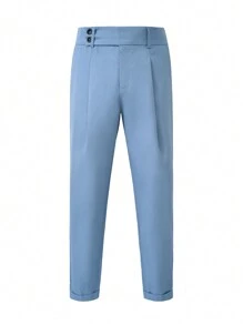 Manfinity Bizformal Men's Plain Front Button Plain Pleated Casual Trousers - Baby Blue - View 3