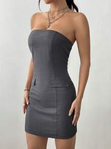 Flirla Women Solid Color Bodycon Minimalist Dress - Strapless