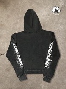 Manfinity EMRG 男式字母图案长袖前拉链连帽运动衫 - 黑色 - 查看 2