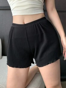 DAZY 简约罗纹波浪下摆女式短裤