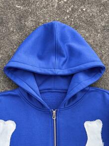 Men's Letter Applique Zip-Up Hoodie Sweatshirt - Blue - View 6