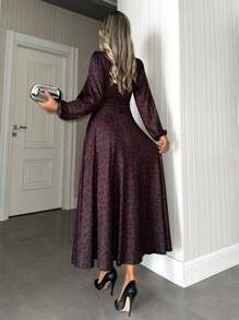 EURMUSE Plus Size Leopard Print Long Sleeve Dress
