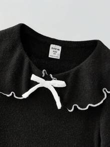 Maija Kids Maija Kids 年轻女孩融合领蝴蝶结装饰短袖连衣裙 - 黑色 - 查看 5