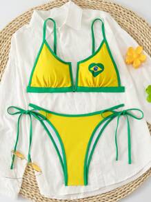 Swim Mod Springbreak 女士露背 V 领侧系带休闲两件套比基尼泳装，夏季海滩节波西米亚风