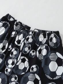 SHEIN 2pcs/Set Tween Boys Top With Floral Grey & Black Patchwork Short Sleeve, Front Prints & Bottoms Football Shorts Pajama Set,Summer,Travel - Multicolor - View 8