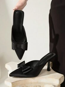CUCCOO CHICEST Cuccoo 优雅纯色蝴蝶结装饰高跟鞋 - 黑色 - 查看 3