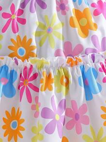 SHEIN Young Girl Square Neck Gathered All-Over Print Dress - Multicolor - View 4