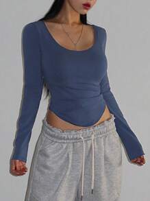 DAZY Crop top da donna con colletto alto, aderente e a maniche lunghe, di moda