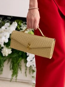 MOTF PREMIUM 女士时尚简约鳄鱼压纹方形顶部提手包 - 金色 - 查看 7