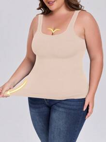 1pc Women Plus Size Seamless Comfortable Solid Color Cami Top - Apricot - View 4