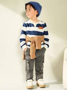 SHEIN Ung pojke Raglan ärm randig tröja med rund hals