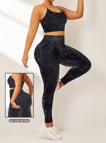 SHEIN Sport Studio Damen Große Größen Shiny Activewear Set mit Trägern