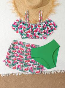Tween Girl Tropical Printed Swimwear Set - Multicolor - View 2