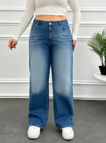 RueChic Plus High Waist Side Slit Straight Jean - Medium Wash - View 6