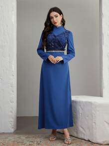 Graceveil Vestido de manga larga estilo árabe elegante para mujer con decoraciones de apliques, modesto