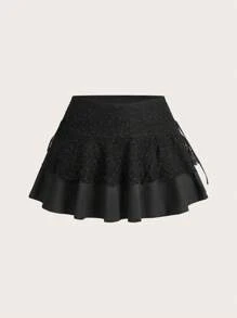 SHEIN ICON Plus Size Layered Ruffle Waist Skirt - Black - View 1