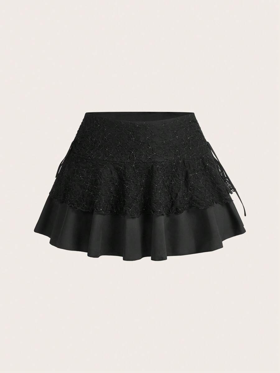 SHEIN ICON Plus Size Layered Ruffle Waist Skirt - Black - View 1