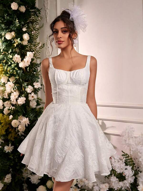 SHEIN Belle Spring And Summer Elegant And Romantic White Puff Dress, Suitable For Dinner Bachelor Party Valentine's Day Date Prom Wedding Event, Back-To-School Season Formal Dress, Bridal Shower Dress, Little White Dress