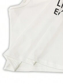 SHEIN Slayr Plus Size Casual Letter Print Slim Fit Crop Top - White - View 5