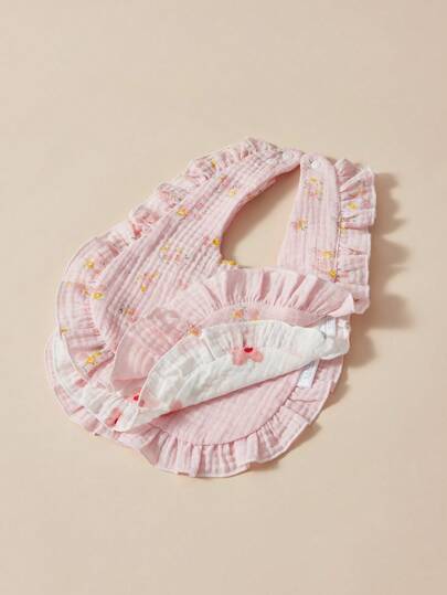 3pcs Set Cotton Muslin Bibs With Soft Ruffled Edges For Infants