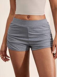 Hanevo 女士纯色简约时尚休闲日常短裤 - 灰色 - 查看 6