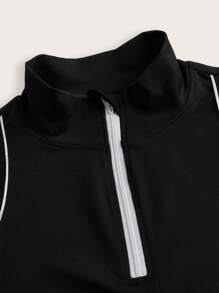 Top de yoga sport avec bordure contrastée, t-shirt de course outdoor amincissant, chemise ajustée