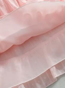 SHEIN 1pc Young Girl Elegant Pink Plaid Jacquard Fabric A-Line Dress With Cinched Waist Bow, Suitable For Vacation And Outings, Summer - Pink - View 5