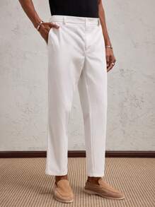 SHEIN X ELOISA & ORSON AKNOTIC Business Casual Pantalones rectos casuales de hombre con decoración de letra metálica tejida en blanco, apropiados para uso diario en primavera/verano, regalo de graduación