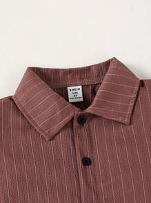 2 件套休闲竖条纹连体衬衫和短裤套装适合户外活动 - 彩色 - 查看 4