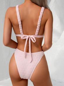 女士性感粗肩带比基尼套装，夏季 - 粉色 - 查看 2