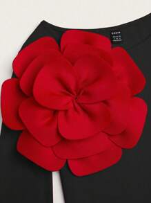 Xyvia 标准尺寸女士圆领收腰花卉装饰优雅长袖紧身衣 - 黑色 - 查看 5