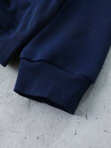 SHEIN Manfinity Dauomo Áo khoác trùm đầu tay dài có khóa kéo phía trước dành cho nam, mặc thường ngày - Màu xanh hải quân - Xem 6