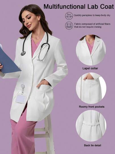 Scrubzie 1 件女士抗皱实验室外套，带三个口袋和翻领