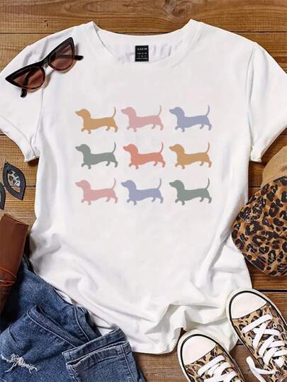 INAWLY Camiseta de mujer con perro salchicha, jersey de cuello redondo "mamá de perro salchicha", regalo para amantes de los perros salchicha, regalo gracioso para propietarios de perros salchicha, camiseta de "mamá de perros", camiseta para "mamá de dachshund"