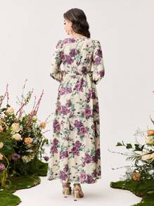 Modelyn 女士长款花卉浪漫优雅 A 字形连衣裙 - 彩色 - 查看 2