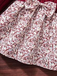 SHEIN Vintaside Kids 女宝宝休闲碎花长袖罗纹针织连衣裙，秋季