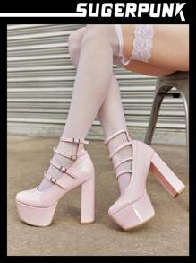 Sugerpunk High Platform Strap Roman Pumps For Ladies, Chunky Heel Stage Shoes Spring Shoes Spring Break Easter Prom Heels - Pink - View 10
