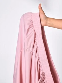 SHEIN CURVE+ CURVE PLUS /Ngày Valentine/Quần ống rộng dáng suông màu trơn dành cho nữ, trang trí nơ bên hông, kiểu dáng ngày Valentine - Hồng - Xem 5