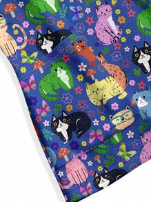 PopScrub Women's Cute Cartoon Cat Print Scrub Uniform Top