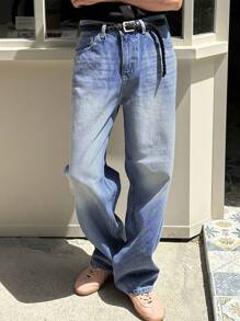 DAZY Men's Solid Blue Casual Straight Leg Loose Jeans With Pockets, Autumn - Blue - View 2