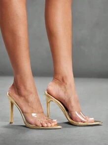 CUCCOO SZL 女士时尚金色透明 TPU 尖头高跟凉鞋，适合约会、派对、度假、婚礼