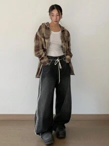 DAZY Quần Jeans Denim Rộng Thắt Nơ Thường Ngày Cho Nữ Thu Đông - Xám - Xem 8